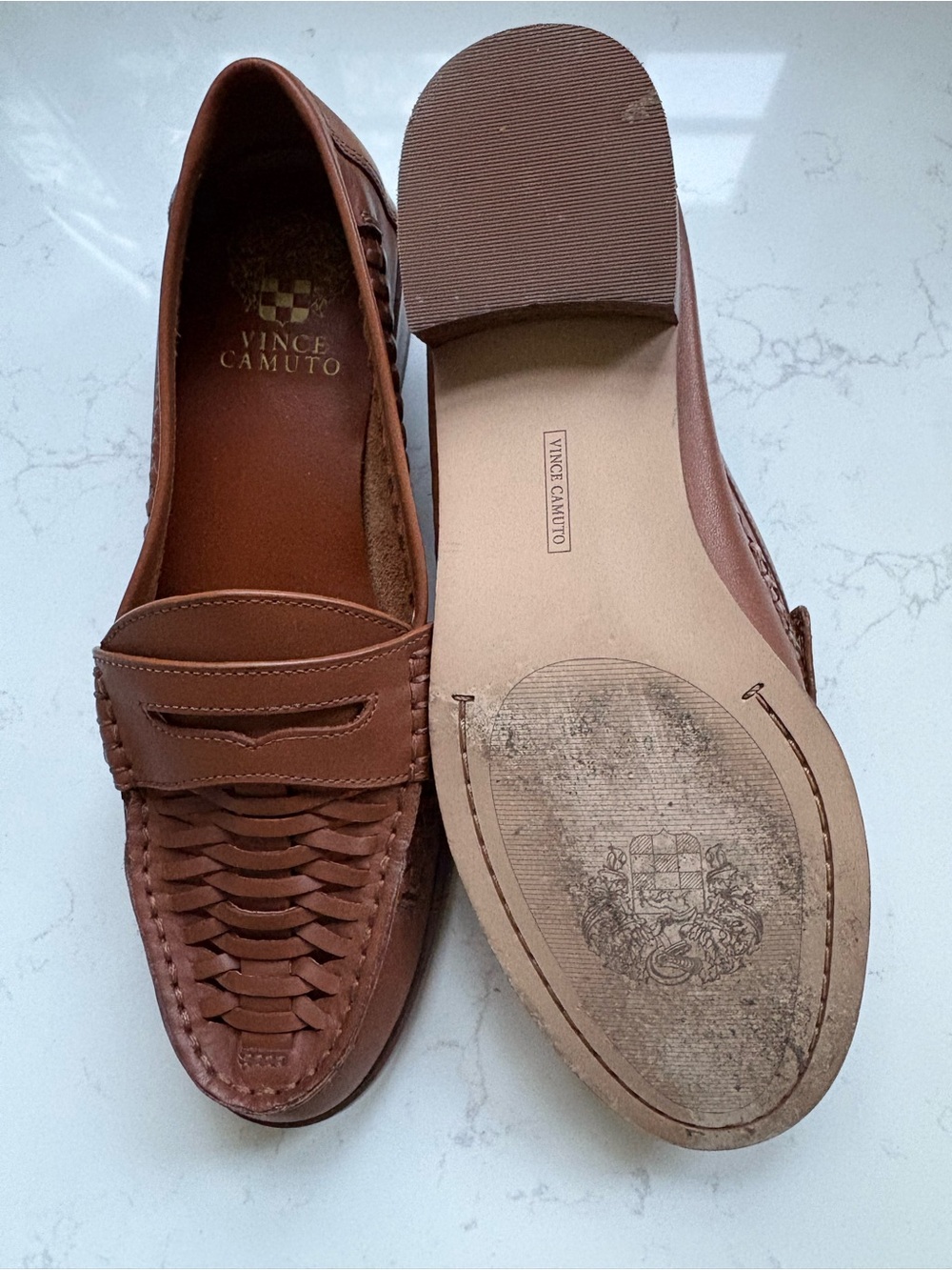 Vince Camuto Calie loafer, Brown Woven Leather Penny Loafer - Picture 4 of 11